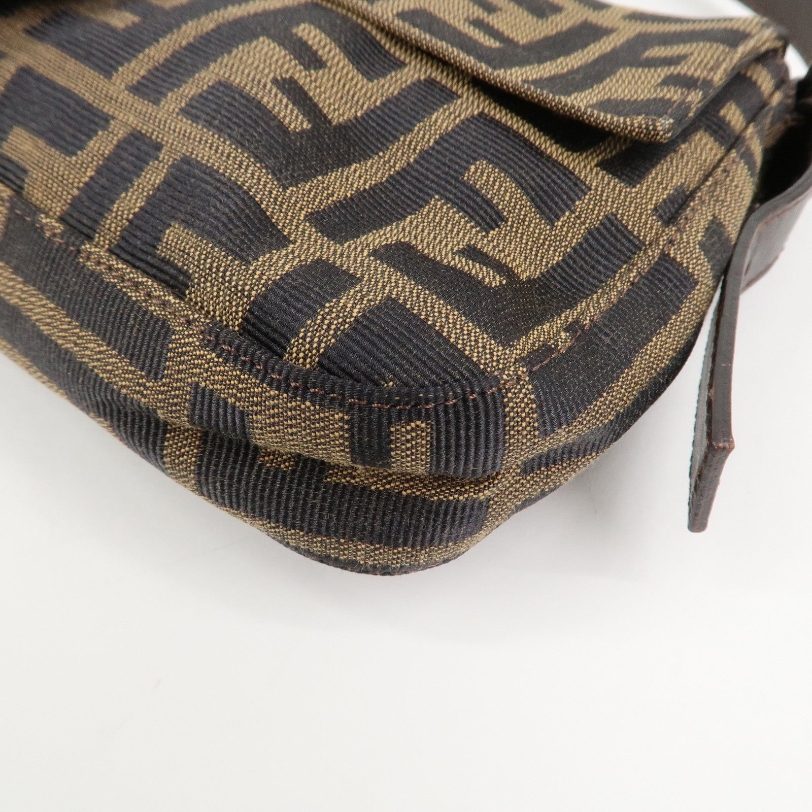 FENDI Mamma Baguette Zucca Canvas Shoulder Bag Brown Black 26424
