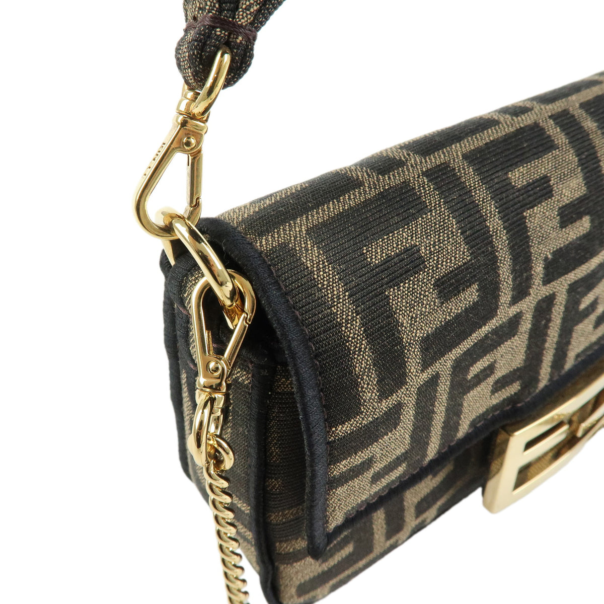 FENDI Zucca Jaquard Canvas Baguette Small 2Way Hand Bag Brown 8BS017