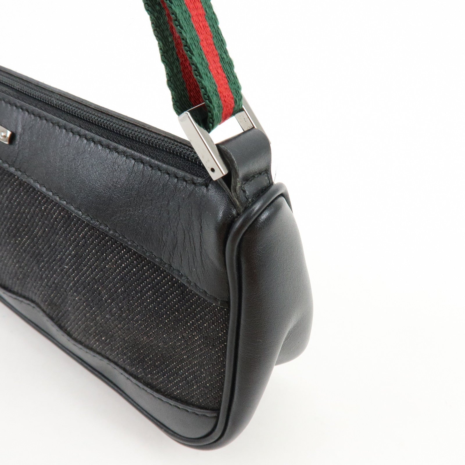 GUCCI Sherry Leather Denim Accessory Pouch Hand Bag Black 92820