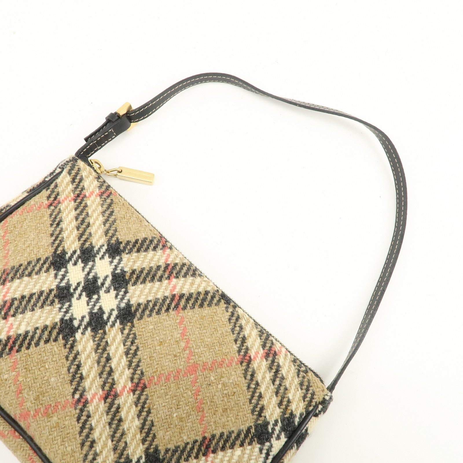 BURBERRY Nova Plaid Wool Leather Shoulder Bag Hand Bag Beige Black
