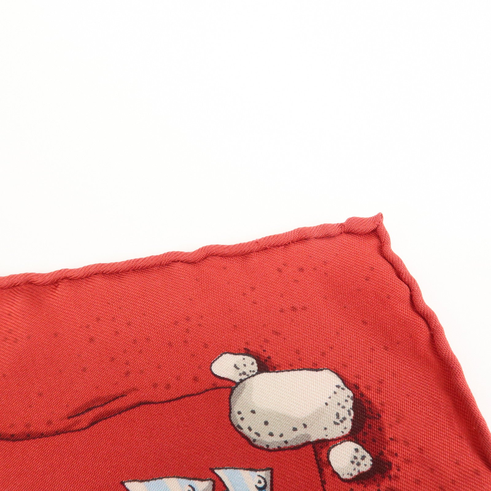 HERMES Carre 40 Silk 100% Mini Scarf Fish Print Red Blue