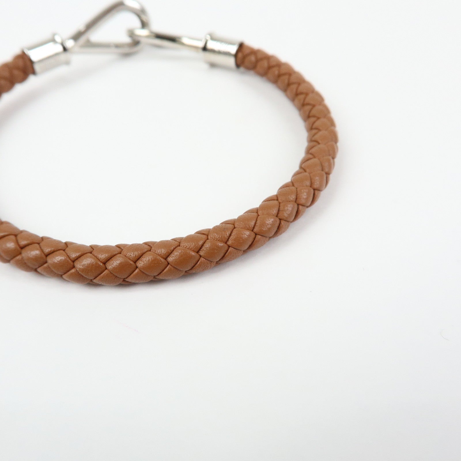 HERMES Jumbo Choker Leather Metal Bracelet Brown Silver