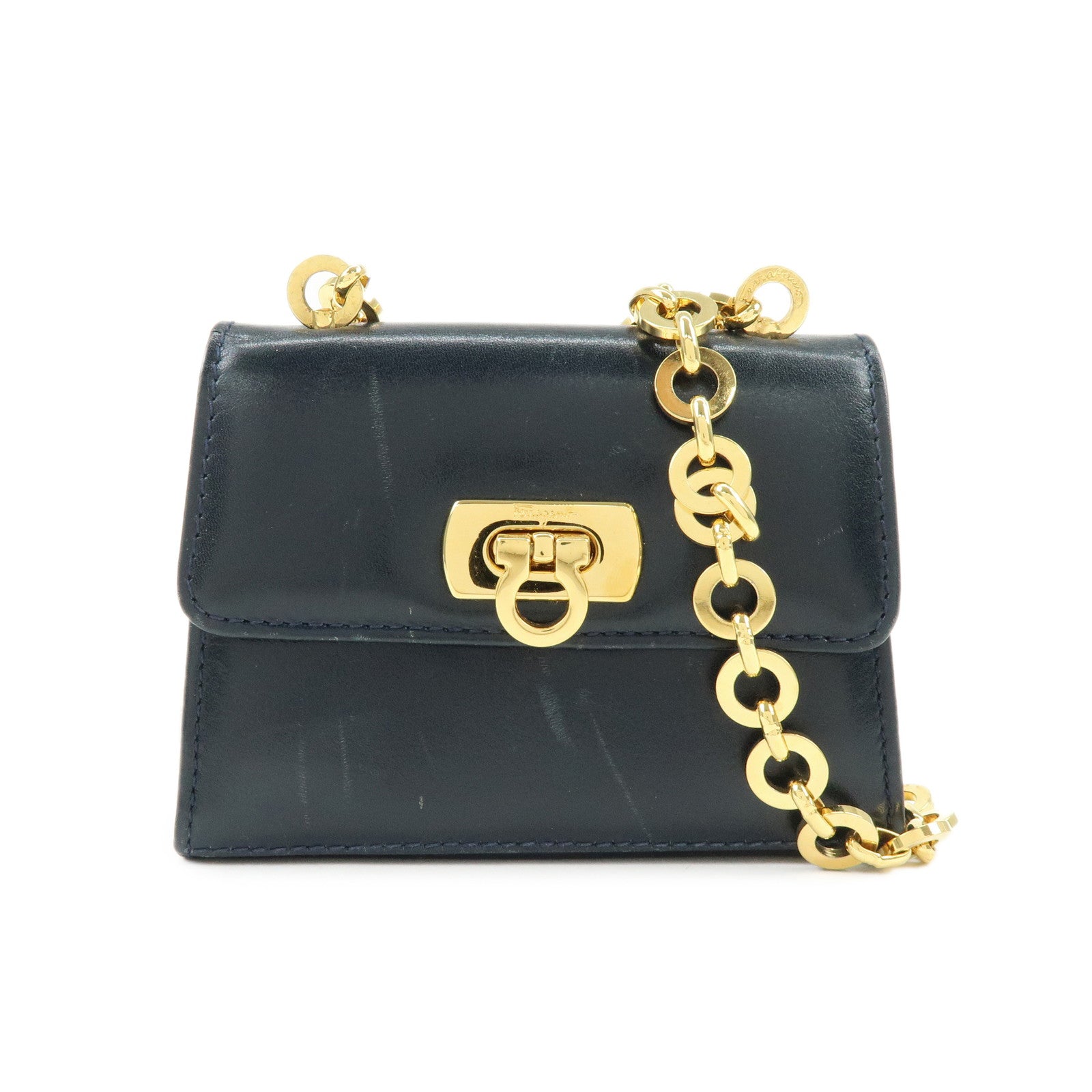 Ferragamo Gancini Leather Mini Shoulder Bag Crossbody Bag Navy