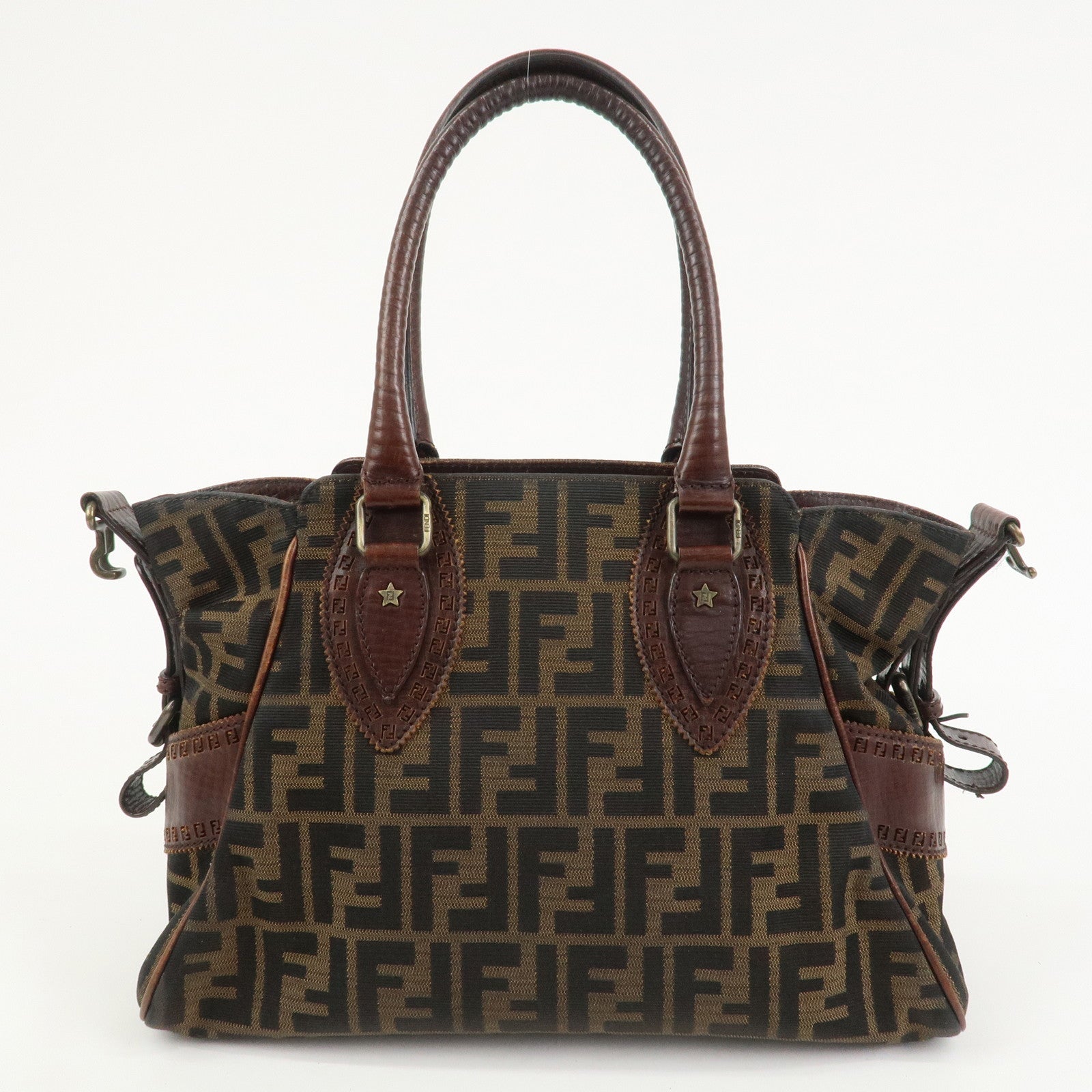 FENDI Ethnico Zucca Canvas Leather Tote Bag Shoulder Bag 8BN157