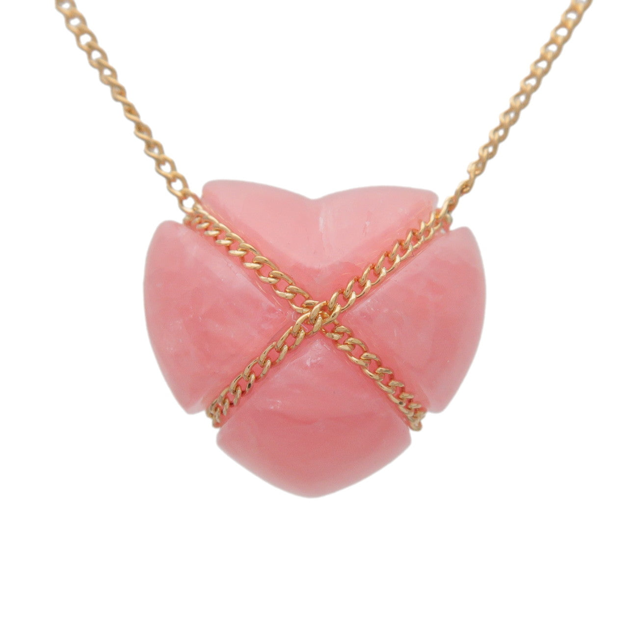 Tiffany & Co Chain Cross Heart Necklace K18 750YG Rhodochrosite