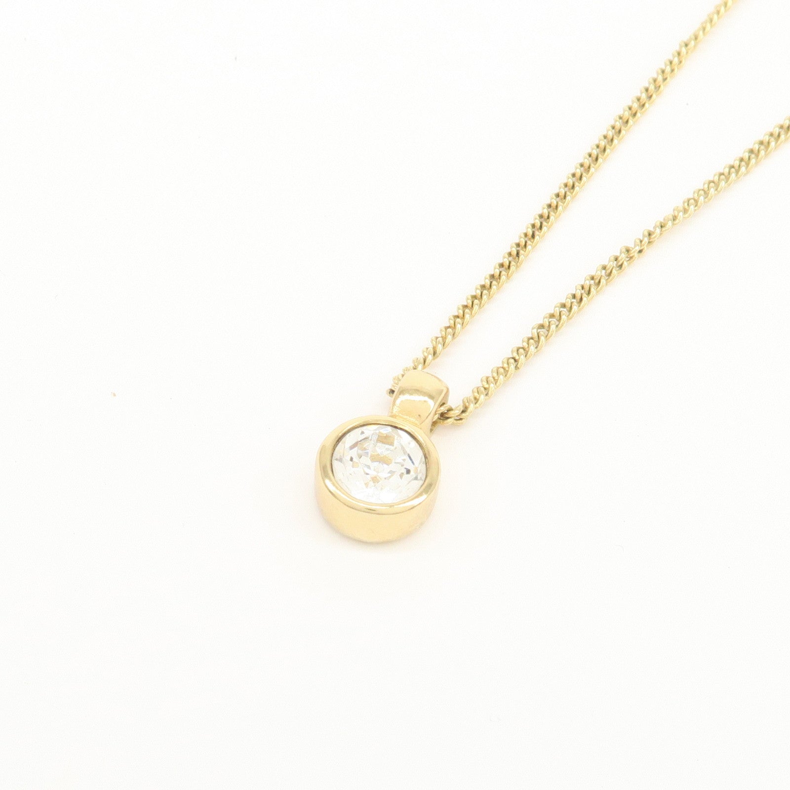 Christian Dior Logo Metal 1P Stone Necklace Choker Gold