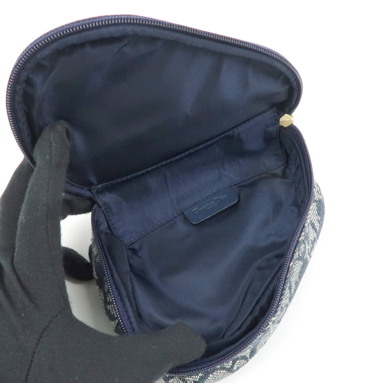 Christian Dior Trotter Jacquard Canvas Pouch Cosmetic Case Navy