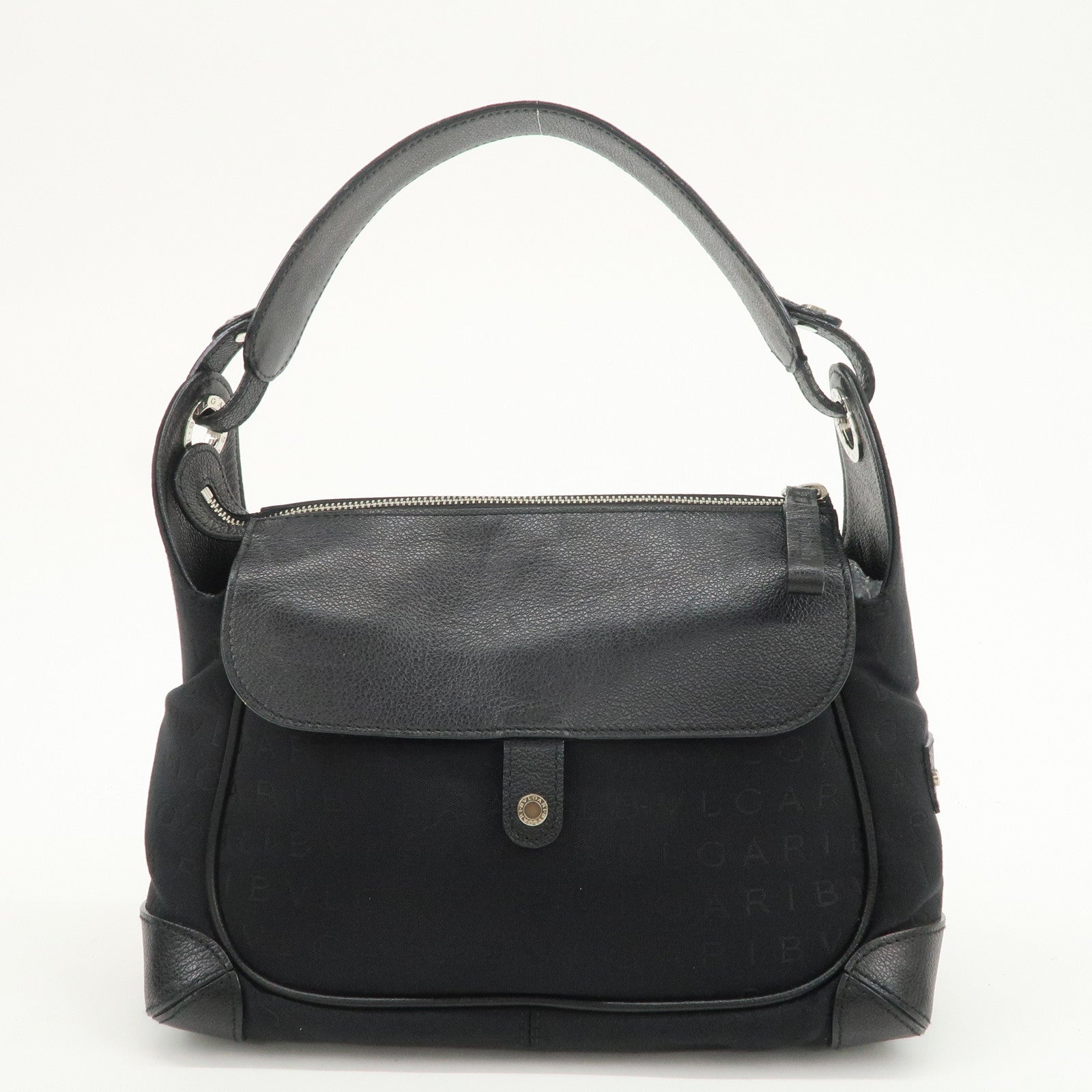 BVLGARI Logo Mania Canvas Leather Hand Bag Shoulder Bag Black