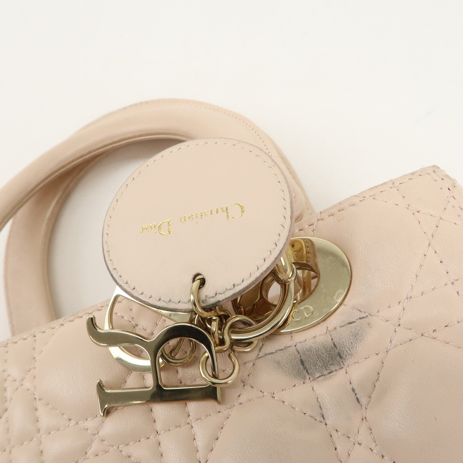 Christian Dior Cannage Leather 2Way Bag Shoulder Bag Pink Beige Used