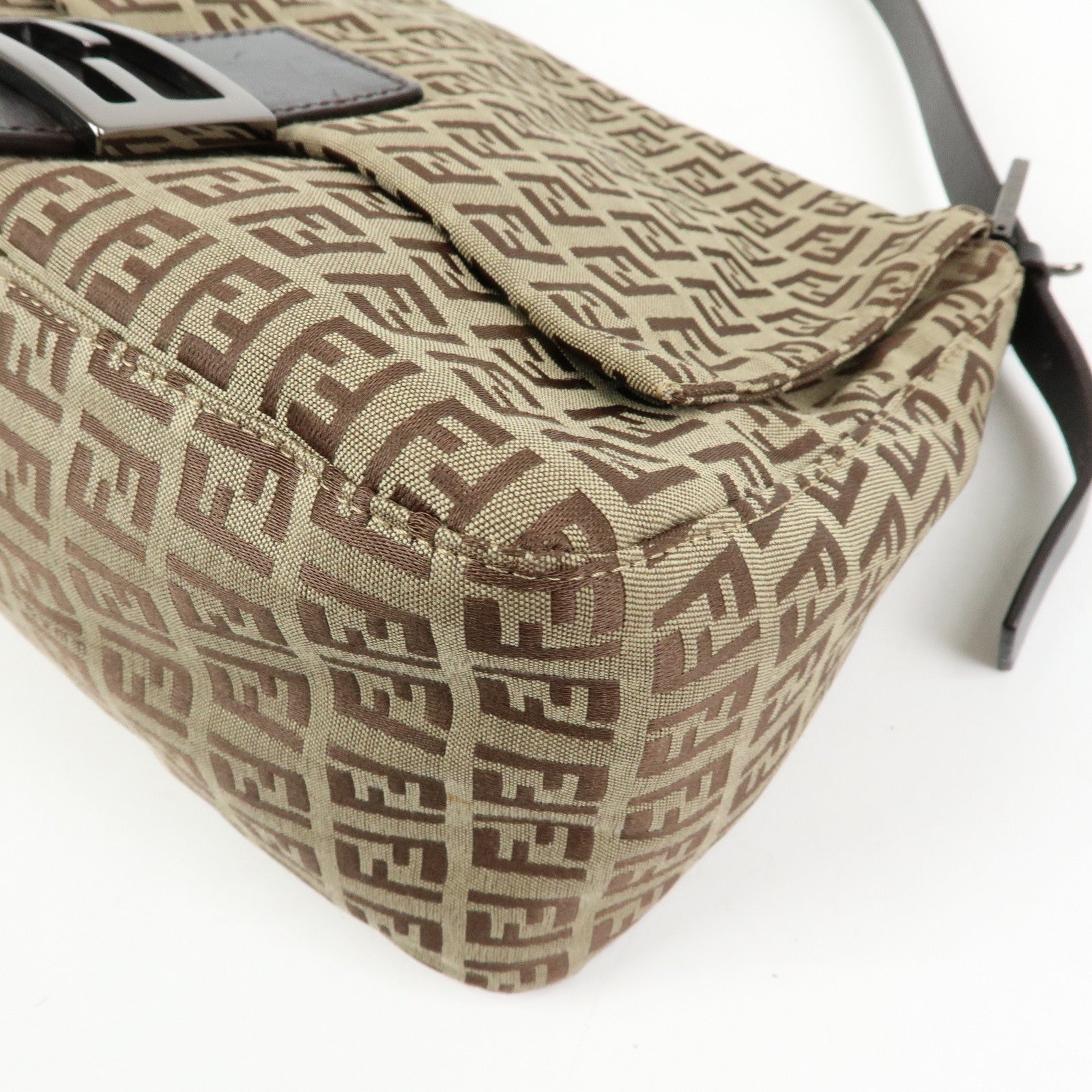 FENDI Zucchino Mamma Baguette Nylon Leather Shoulder Bag 8BR001