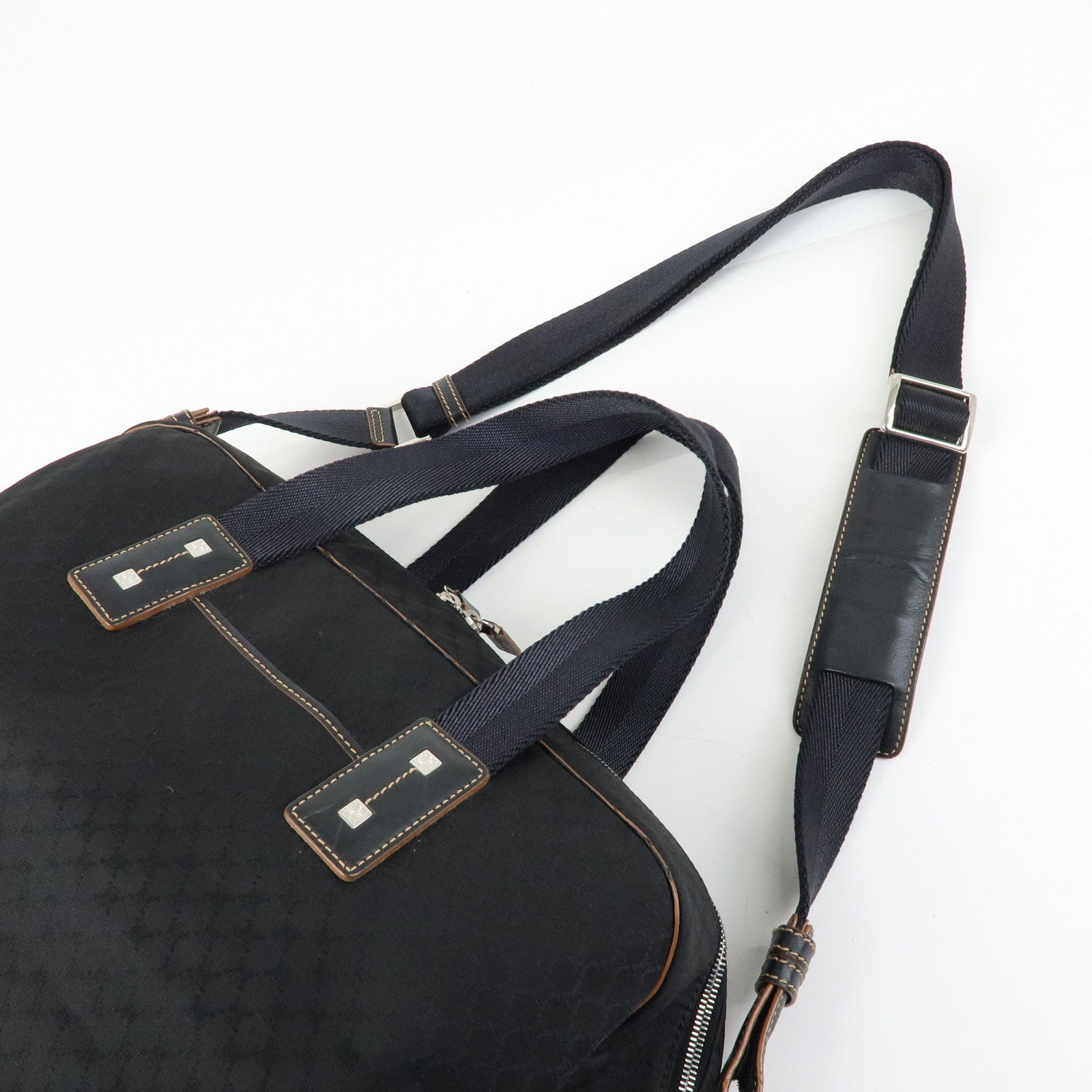 CELINE Macadam Canvas Leather Boston Bag Hand Bag Black