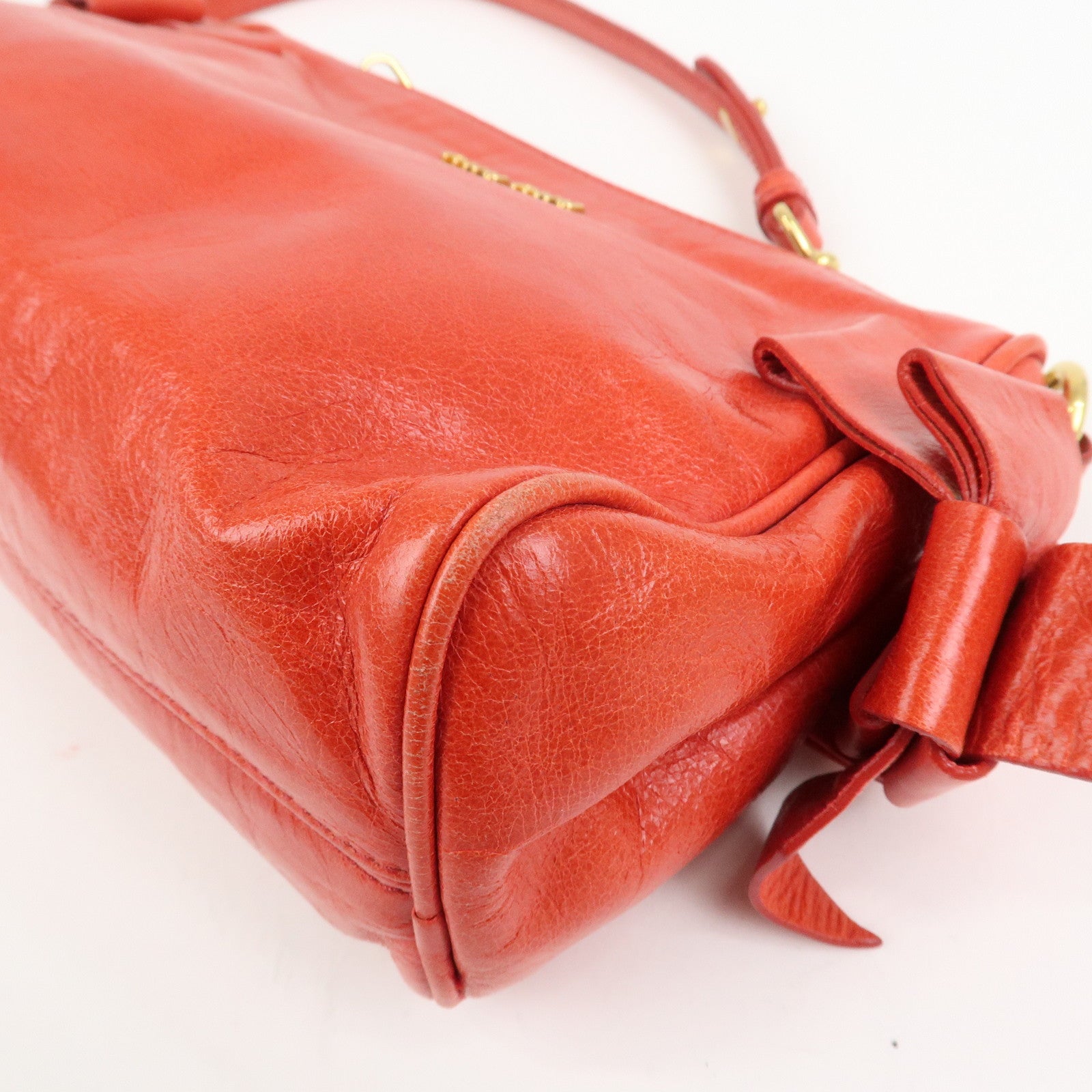 MIU MIU Side Ribbon Leather Mini Shoulder Bag Hand Bag Red 5N1557