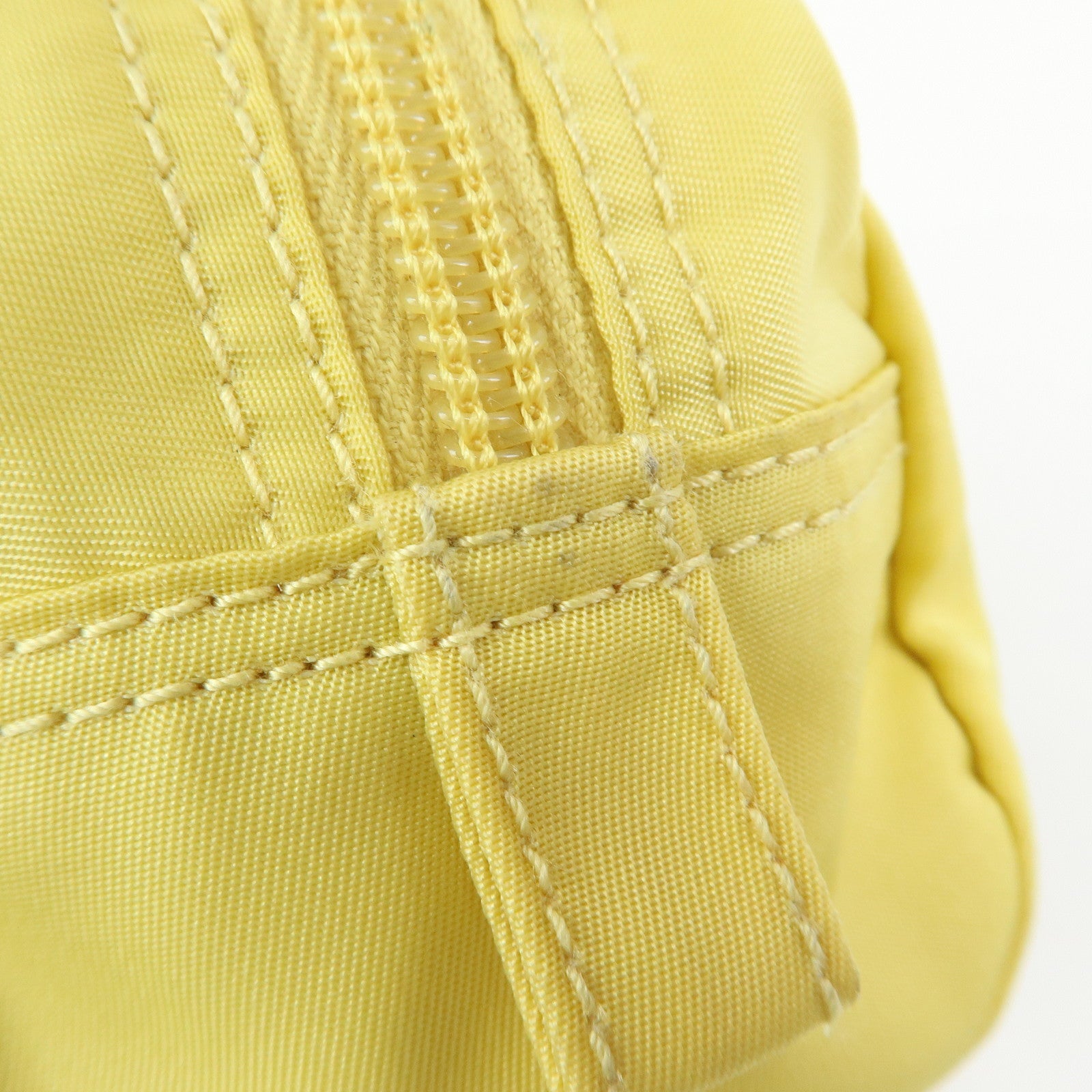 PRADA Triangle Logo Nylon Saffiano Leather Cosmetic Pouch Yellow