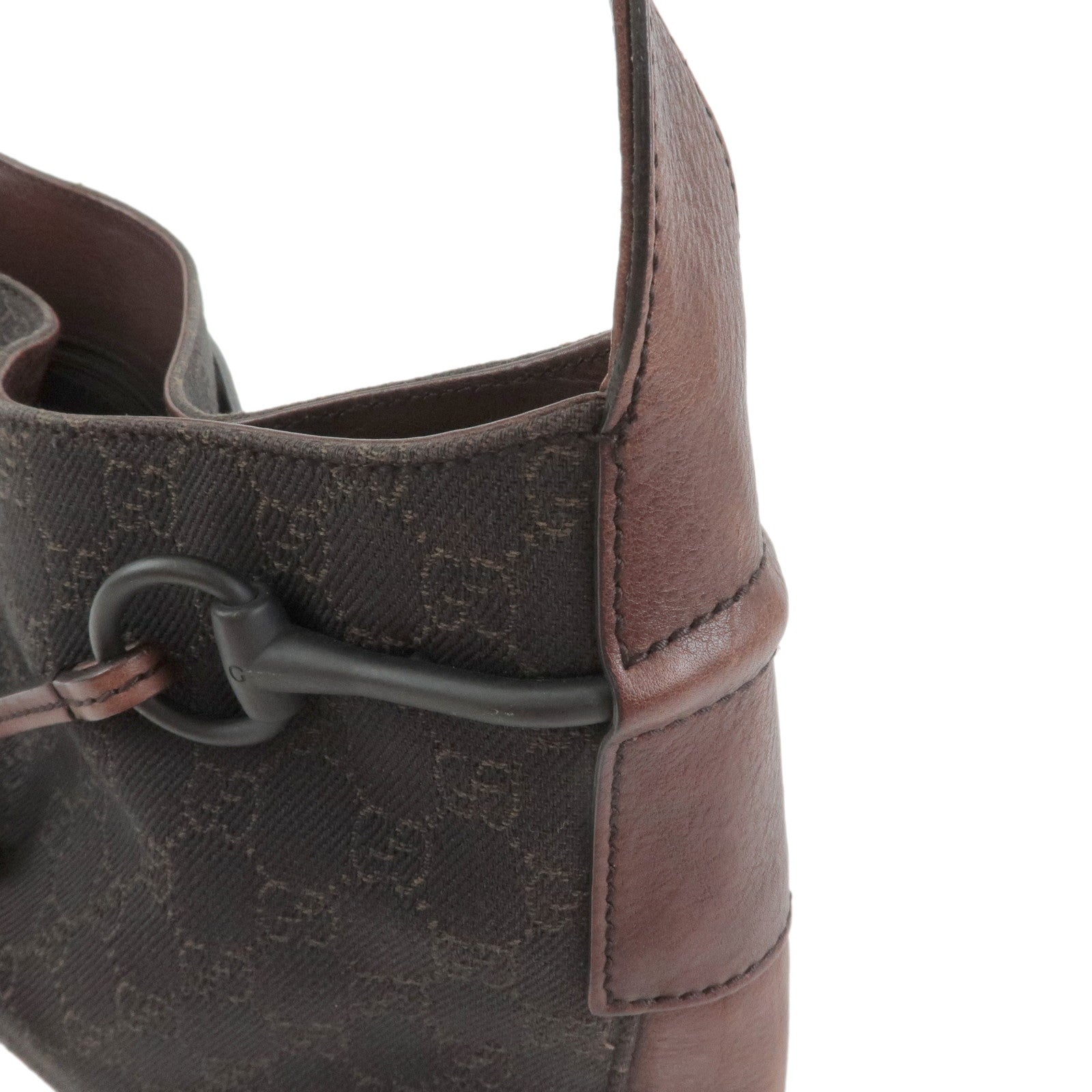 GUCCI Horsebit GG Monogram Leather Shoulder Bag Dark Brown 17325