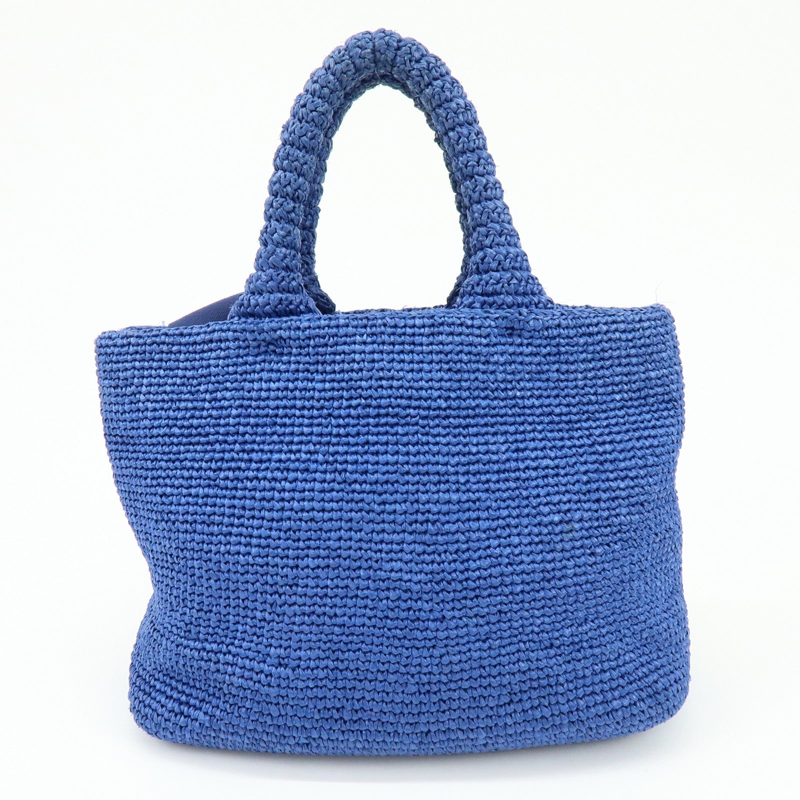 PRADA Triangle Logo Raffia 2Way Hand Bag Shoulder Bag Blue 1BG175