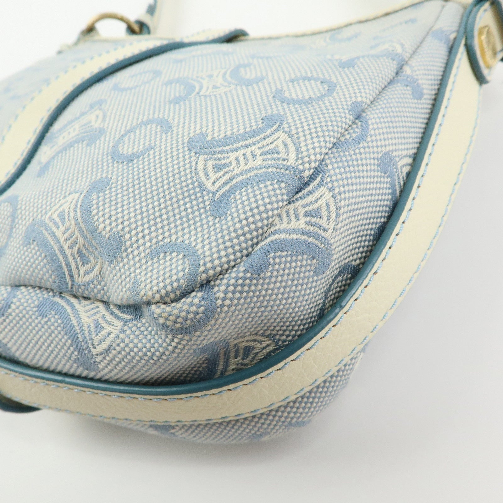 CELINE Macadam Canvas Leather Shoulder Bag Crossbody Bag Light Blue