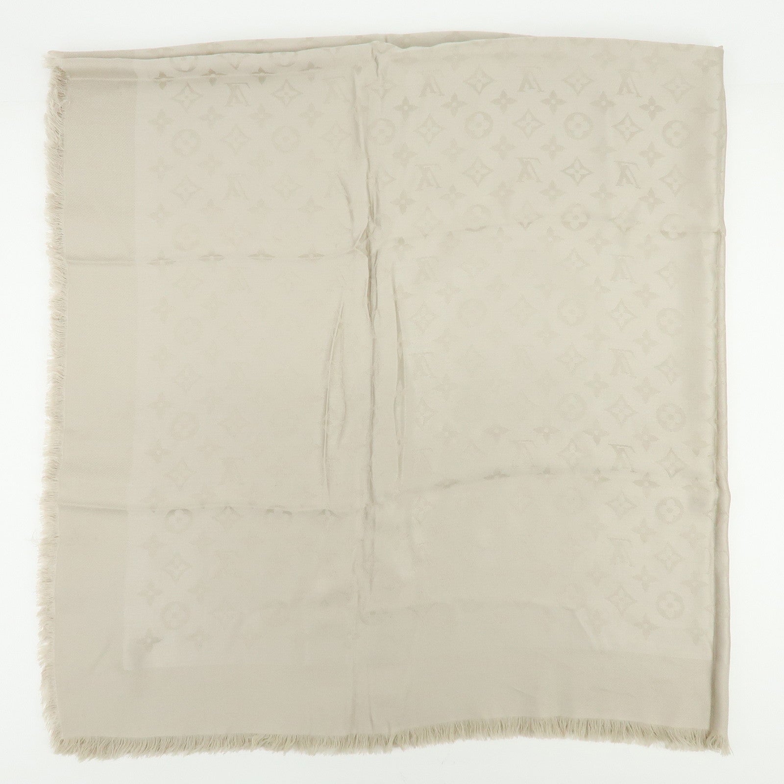 Louis Vuitton Monogram Classic Shawl Silk Wool Scarf Greige M96983