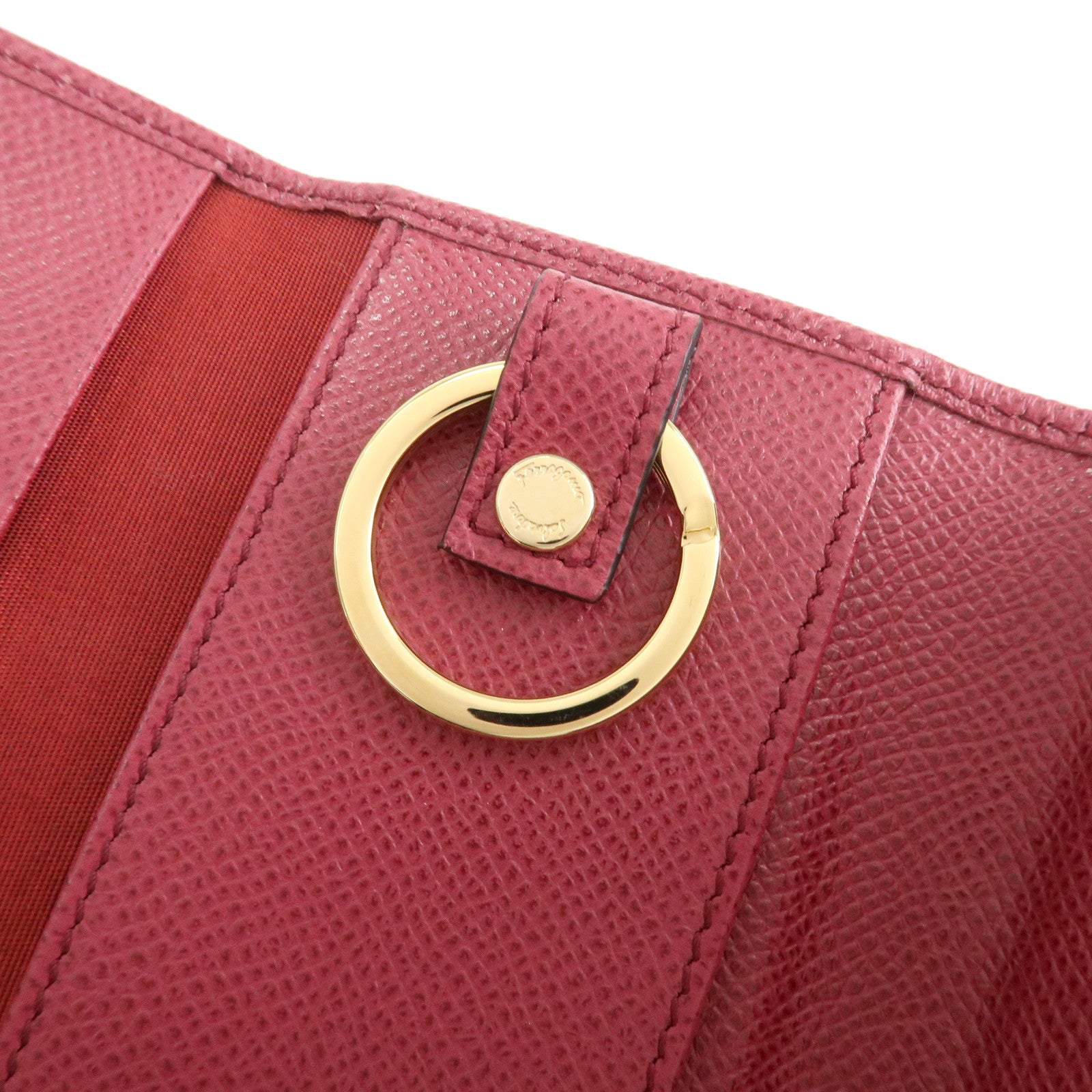 Ferragamo Gancini Leather 6 Ring Key Chain Key Case Red Gold