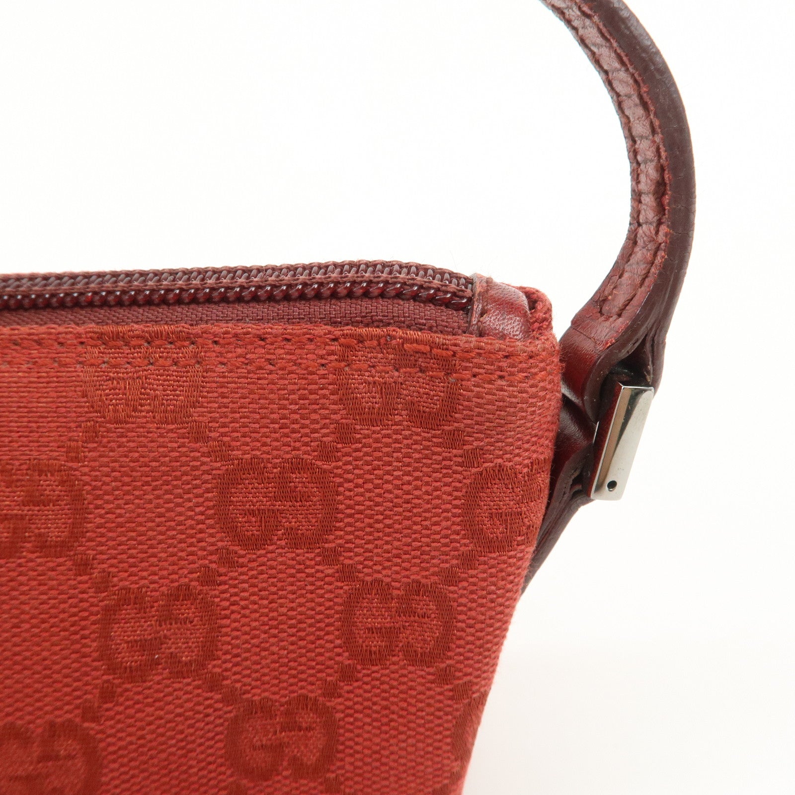 GUCCI Boat Bag GG Canvas Leather Accessory Poach Hand Bag Red 07198