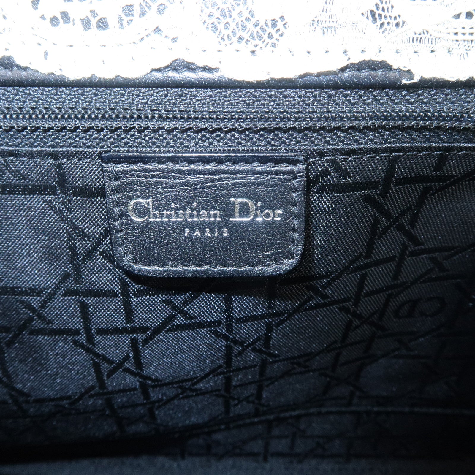 Christian Dior Logo Tweed Leather Shoulder Bag Hand Bag Black