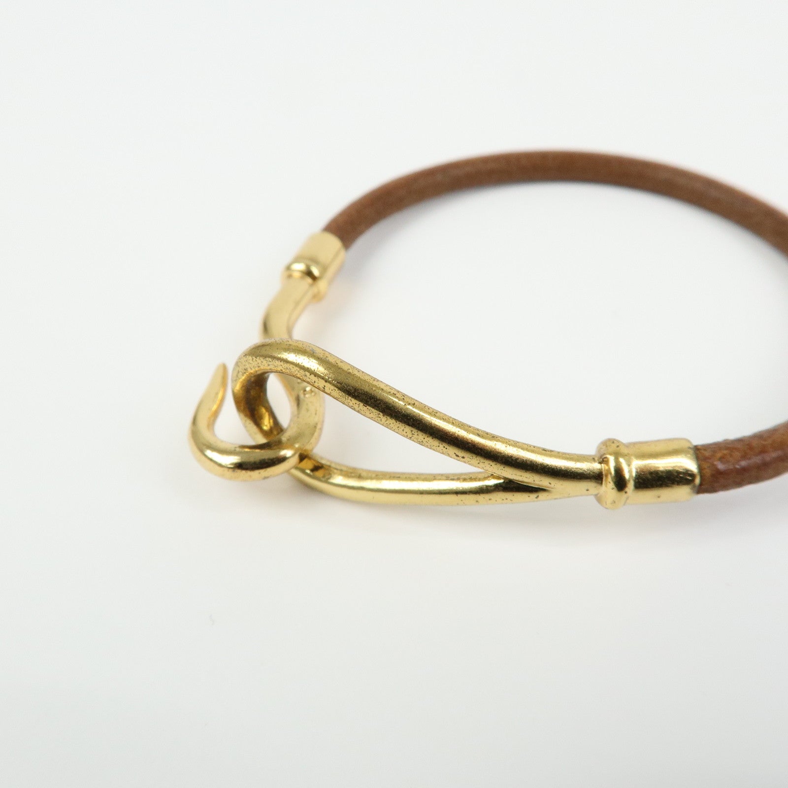 HERMES Jumbo Choker Leather Metal Bracelet Brown Gold