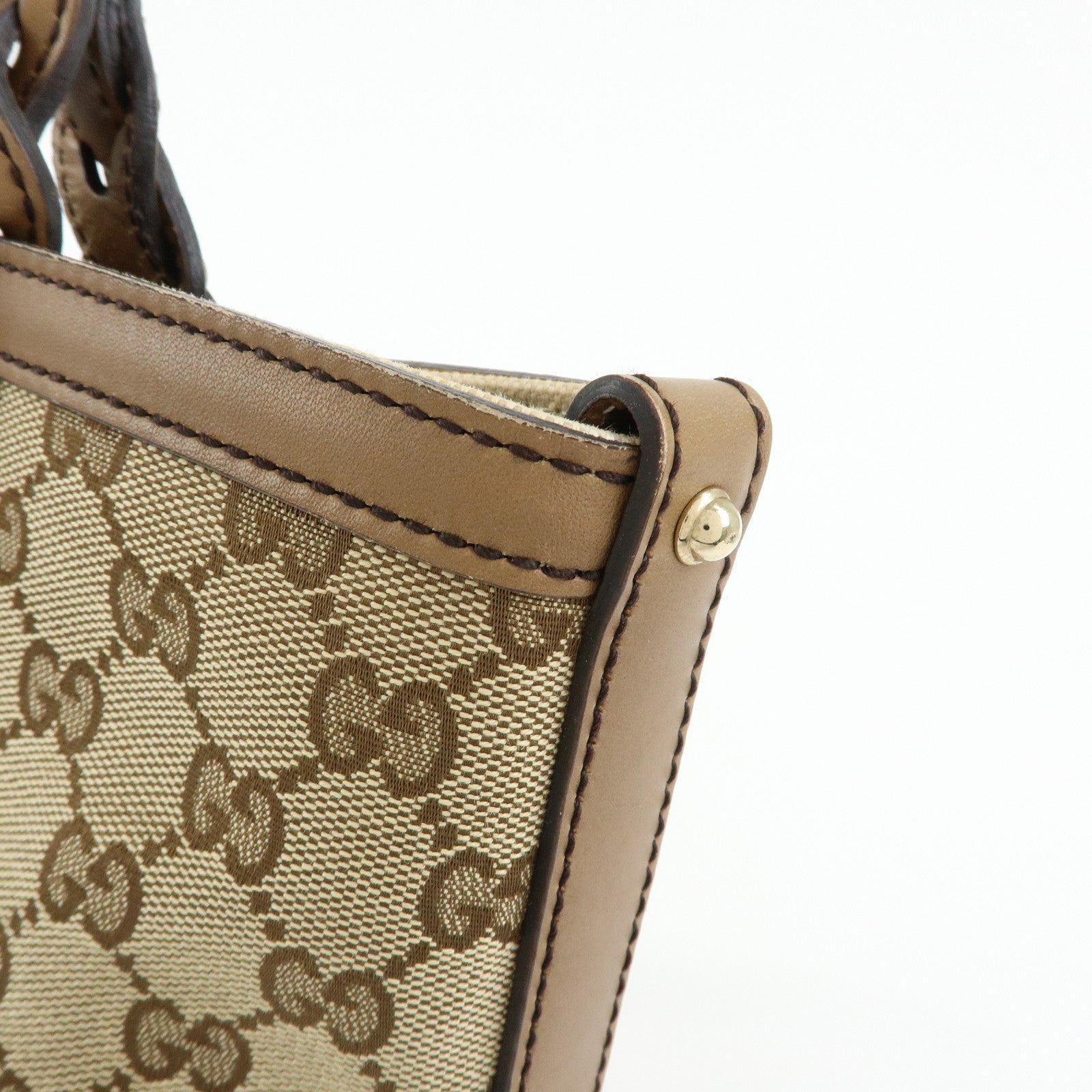 GUCCI GG Canvas Leather Tote Bag Hand Bag Beige 269878