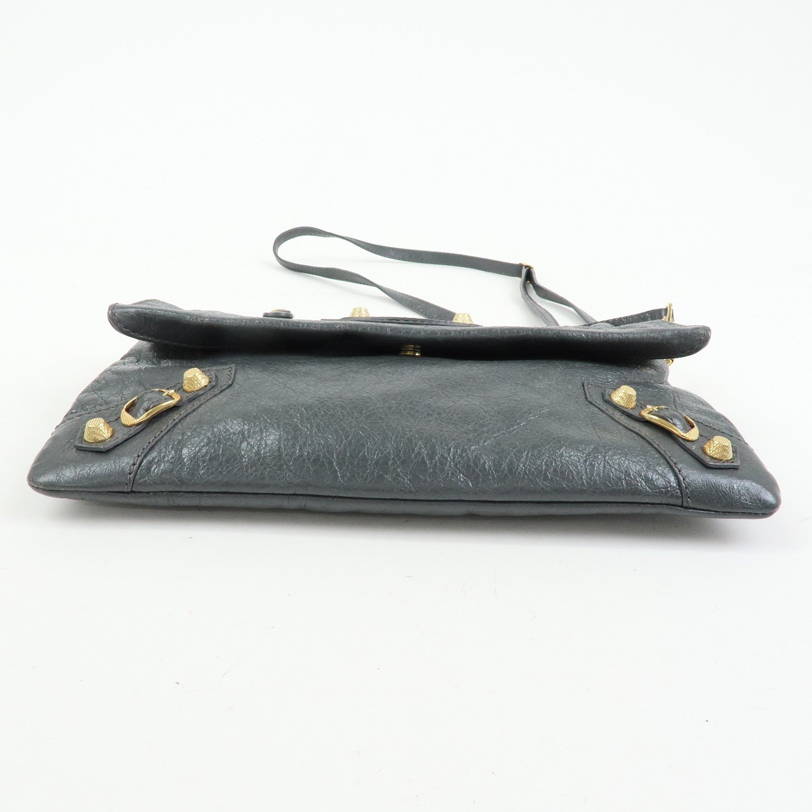 BALENCIAGA Leather Giant Envelope Clutch Shoulder Bag Grey 327079