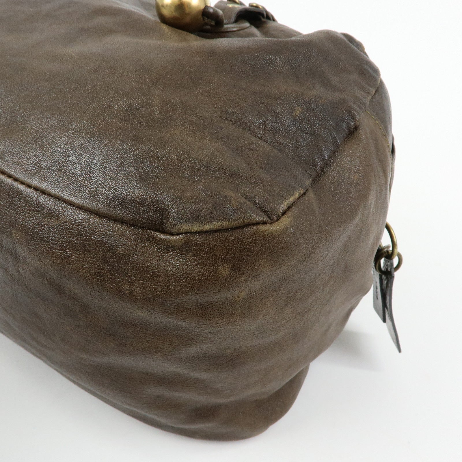 Chloe Leather Patent Leather Boston Bag Shoulder Bag Dark Brown