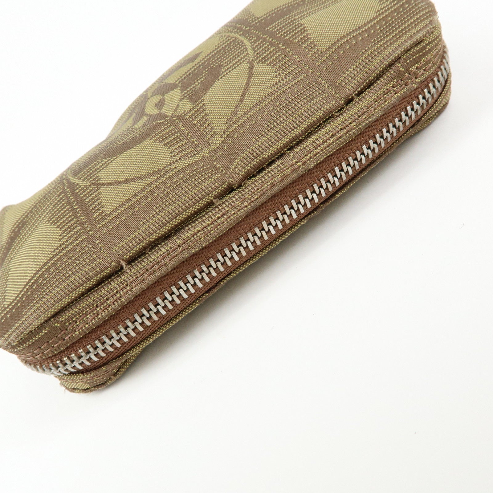 CHANEL New Travel Line Nylon Jacquard Mini Pouch Cosmetic Bag Khaki