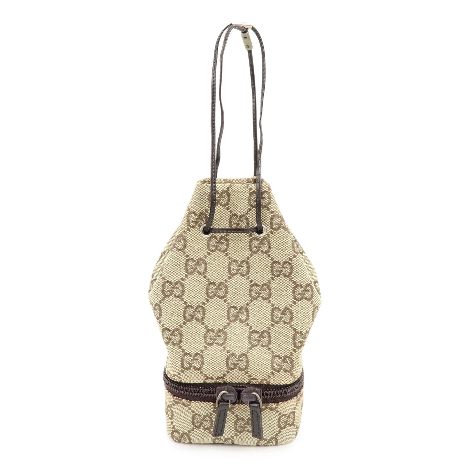 GUCCI GG Canvas Leather Hand Bag Cosmetic Pouch Beige 039・1054
