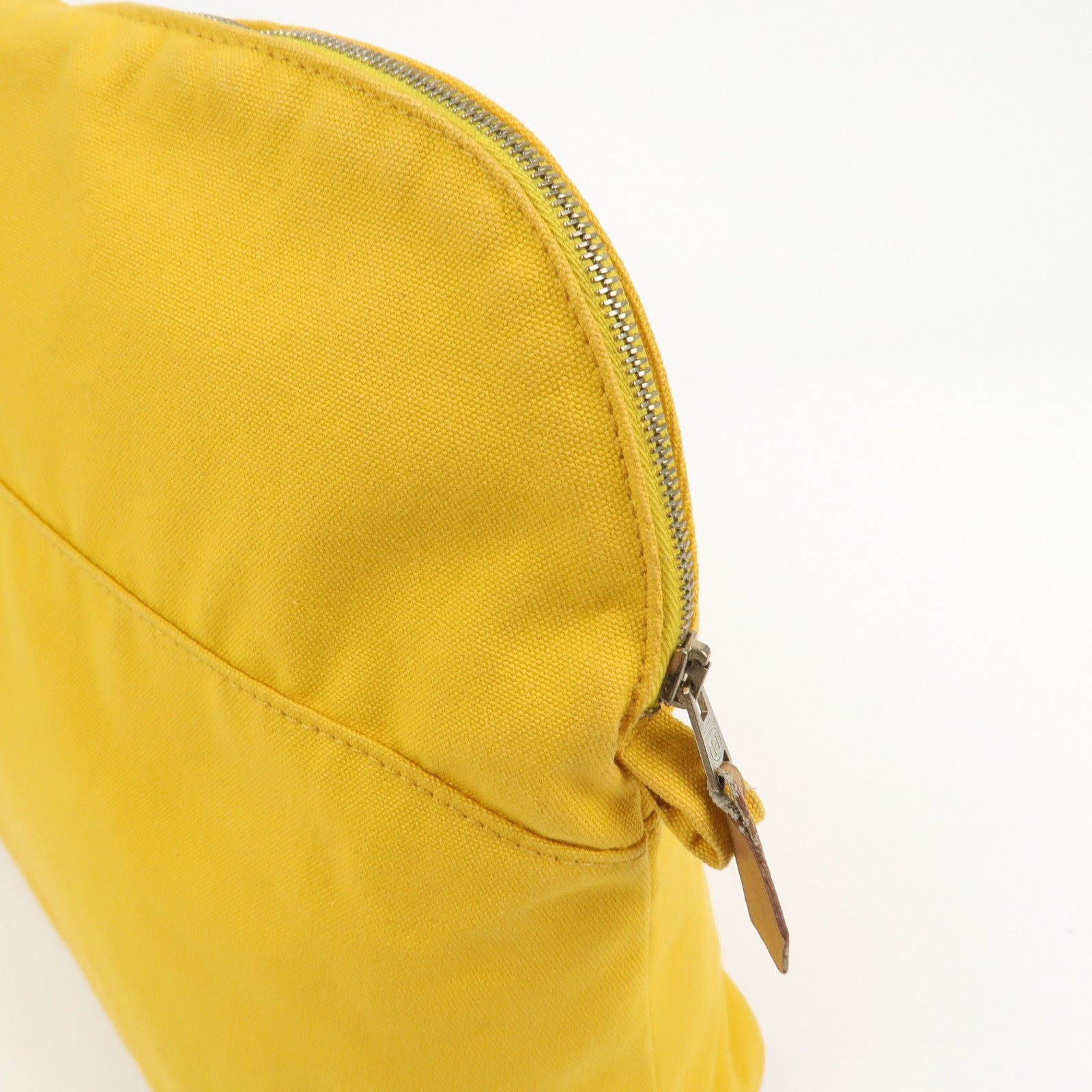 HERMES Bolide Pouch GM Canvas Leather Cosmetic Pouch Yellow