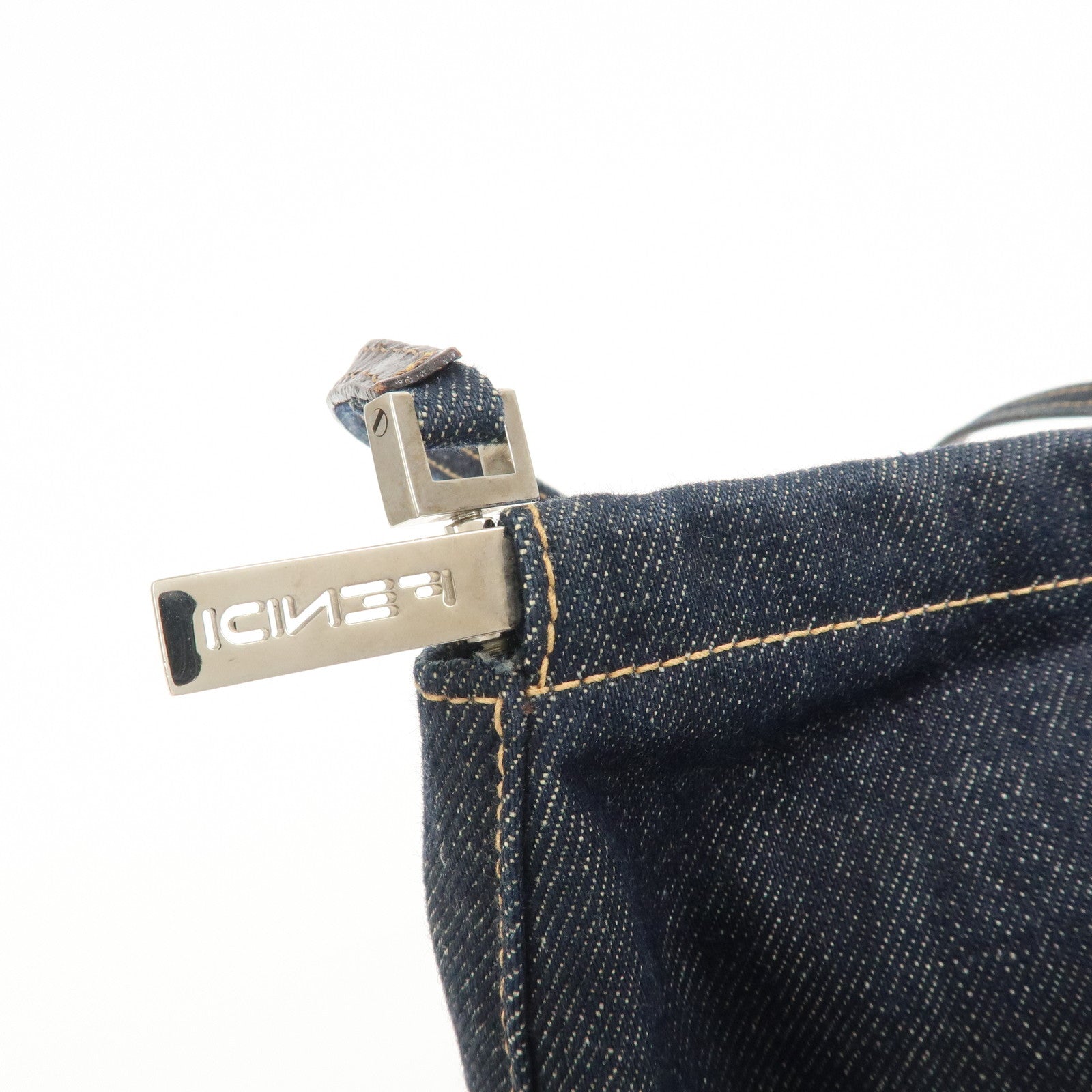 FENDI Denim Shoulder Bag Hand Bag Navy 26736