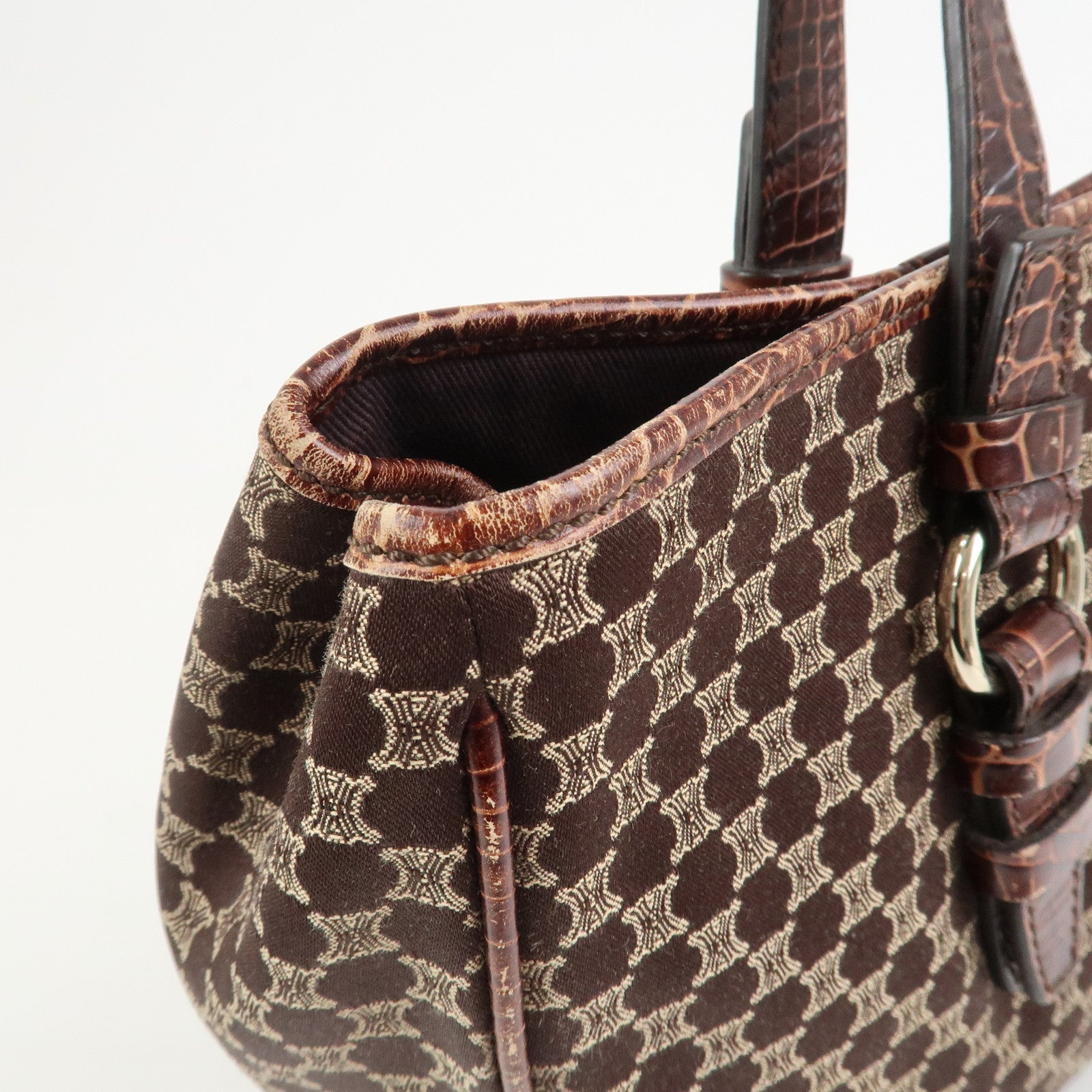 CELINE Macadam Canvas Embossed Leather Tote Bag Shoulder Bag Brown
