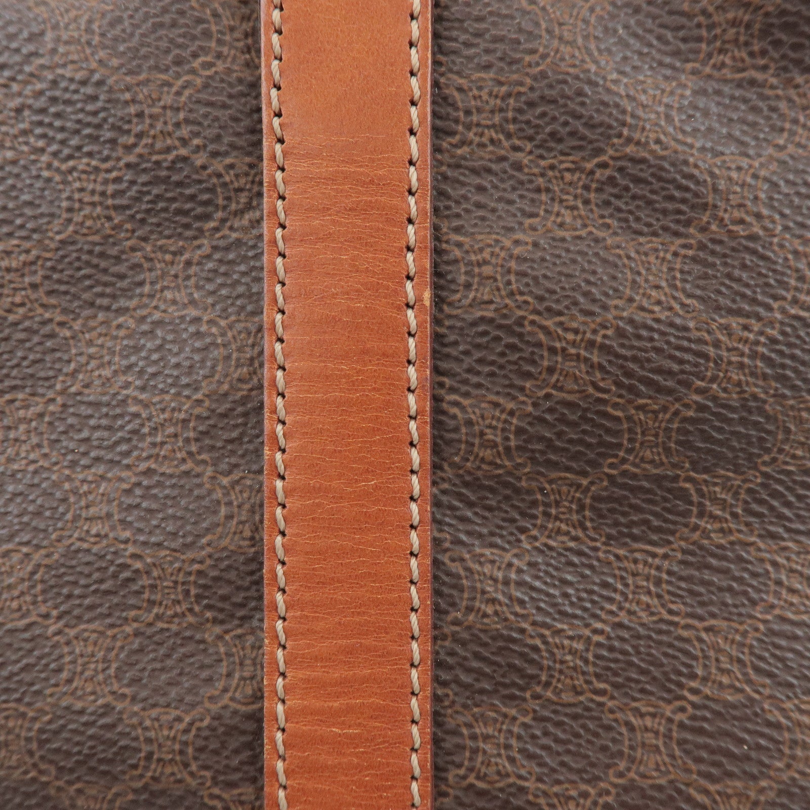 CELINE Macadam PVC Coated Canvas Leather Tote Bag Hand Bag Brown