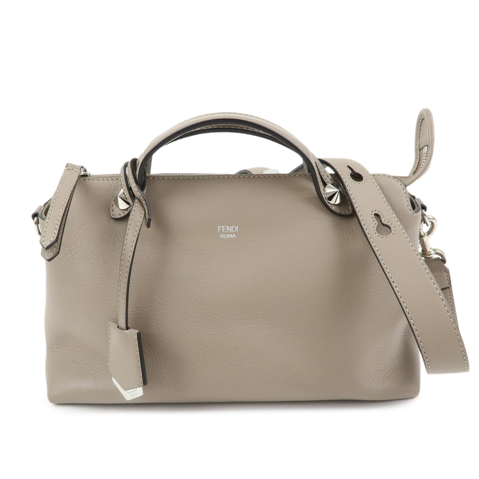 FENDI By The Way Medium Leather 2Way Bag Hand Bag Greige 8BL146