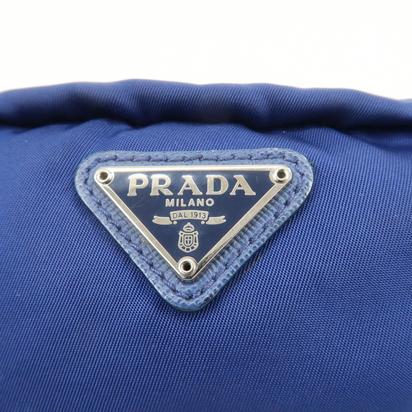 PRADA Triangle Logo Nylon Leather Cosmetic Pouch Blue 1N0175
