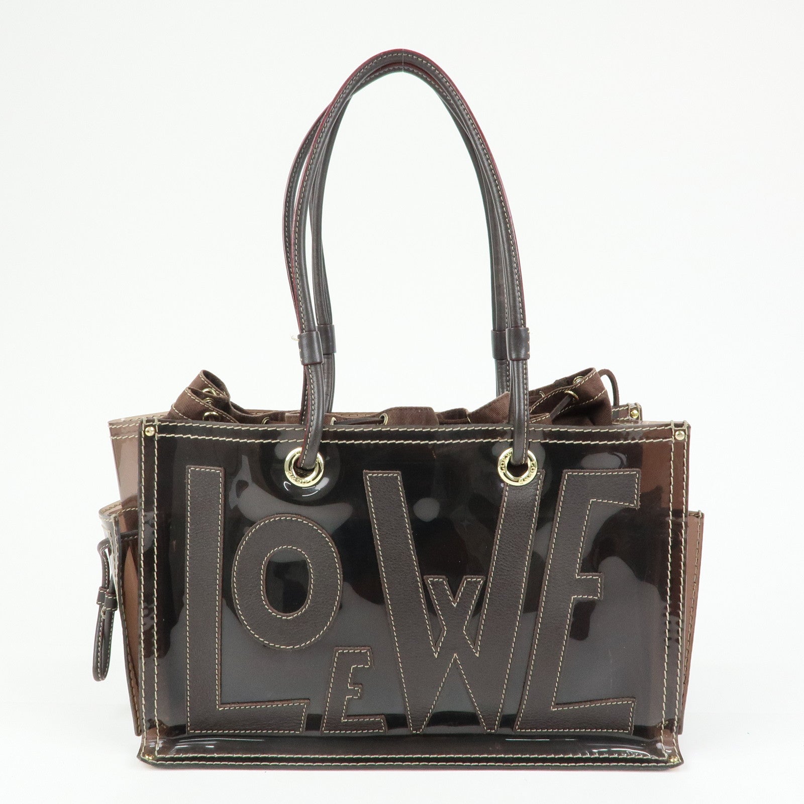 LOEWE Anagram Vinyl Leather Tote Bag Shoulder Bag Brown