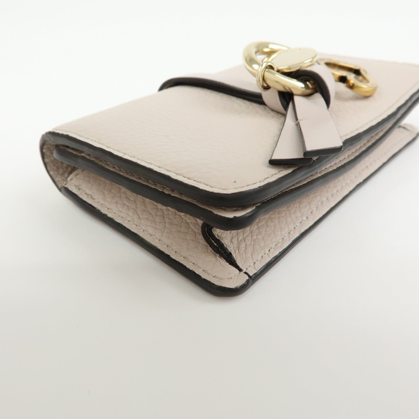 Chloe Alphabet Leather Card Case Mini Trifold Wallet Heart Ivory