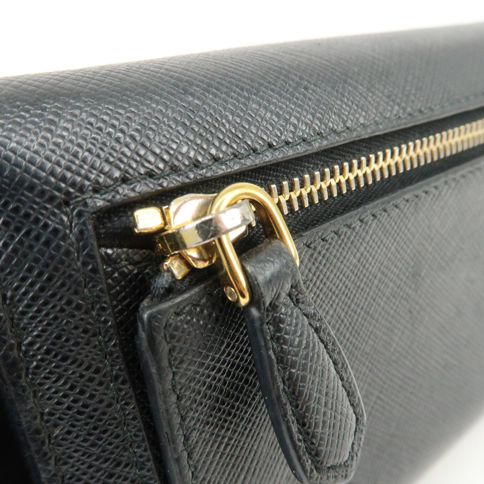 PRADA Saffiano Leather Flap Bi-Fold Long Wallet Black 1MH132