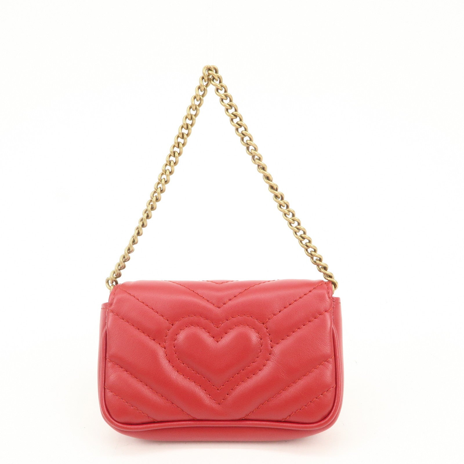 GUCCI GG Marmont Leather Chain Hand Bag Pouch Red 575161
