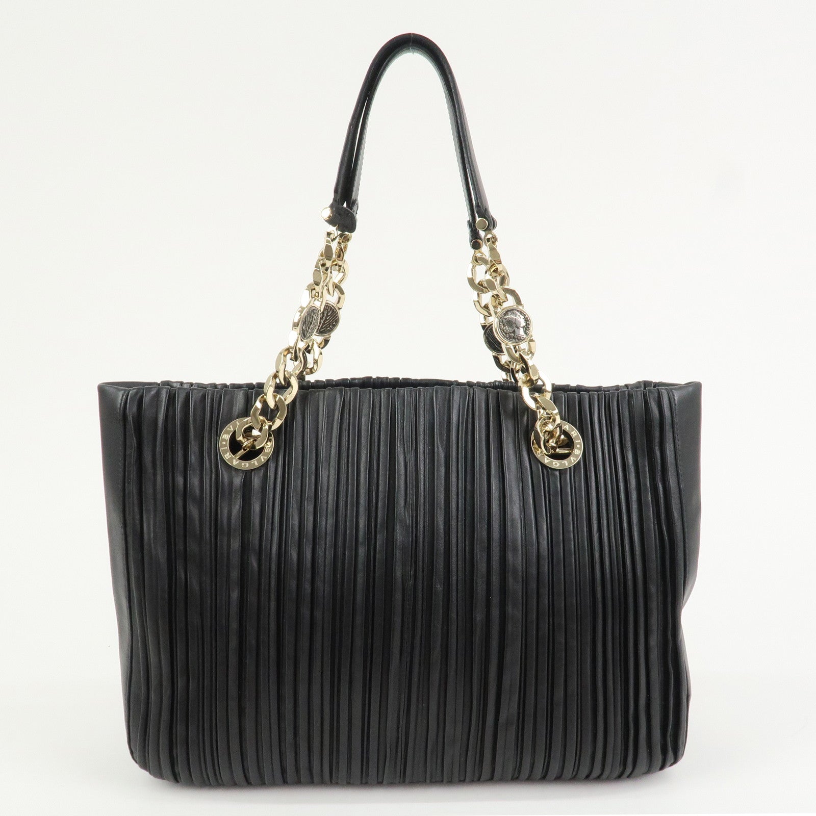 BVLGARI Monete Nappa Plisse Chain Shoulder Bag Tote Bag Black