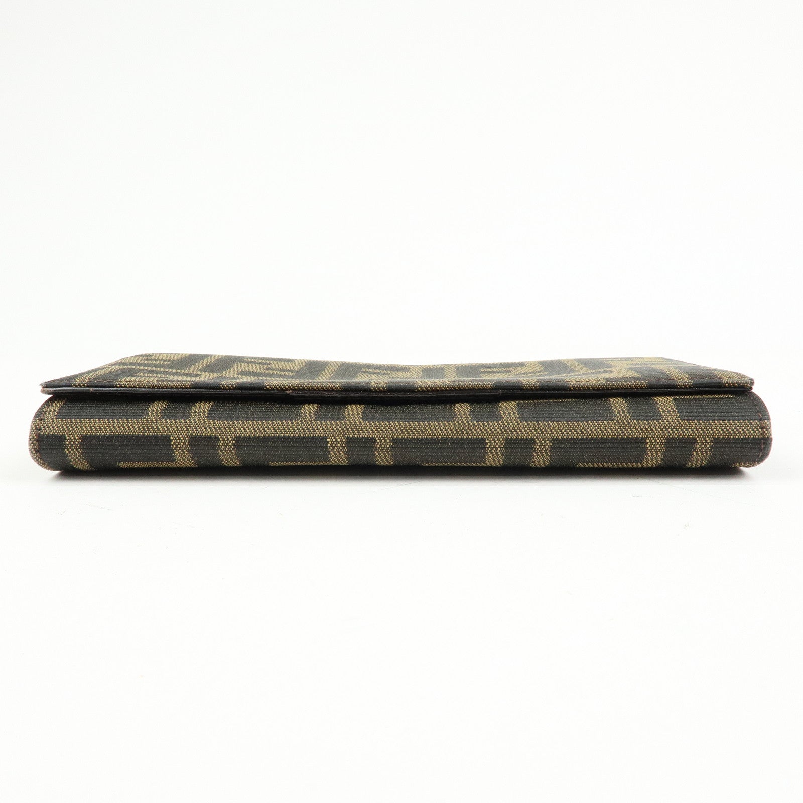 FENDI Zucca Canvas Leather Bi-Fold Long Wallet Black Brown 8M0000