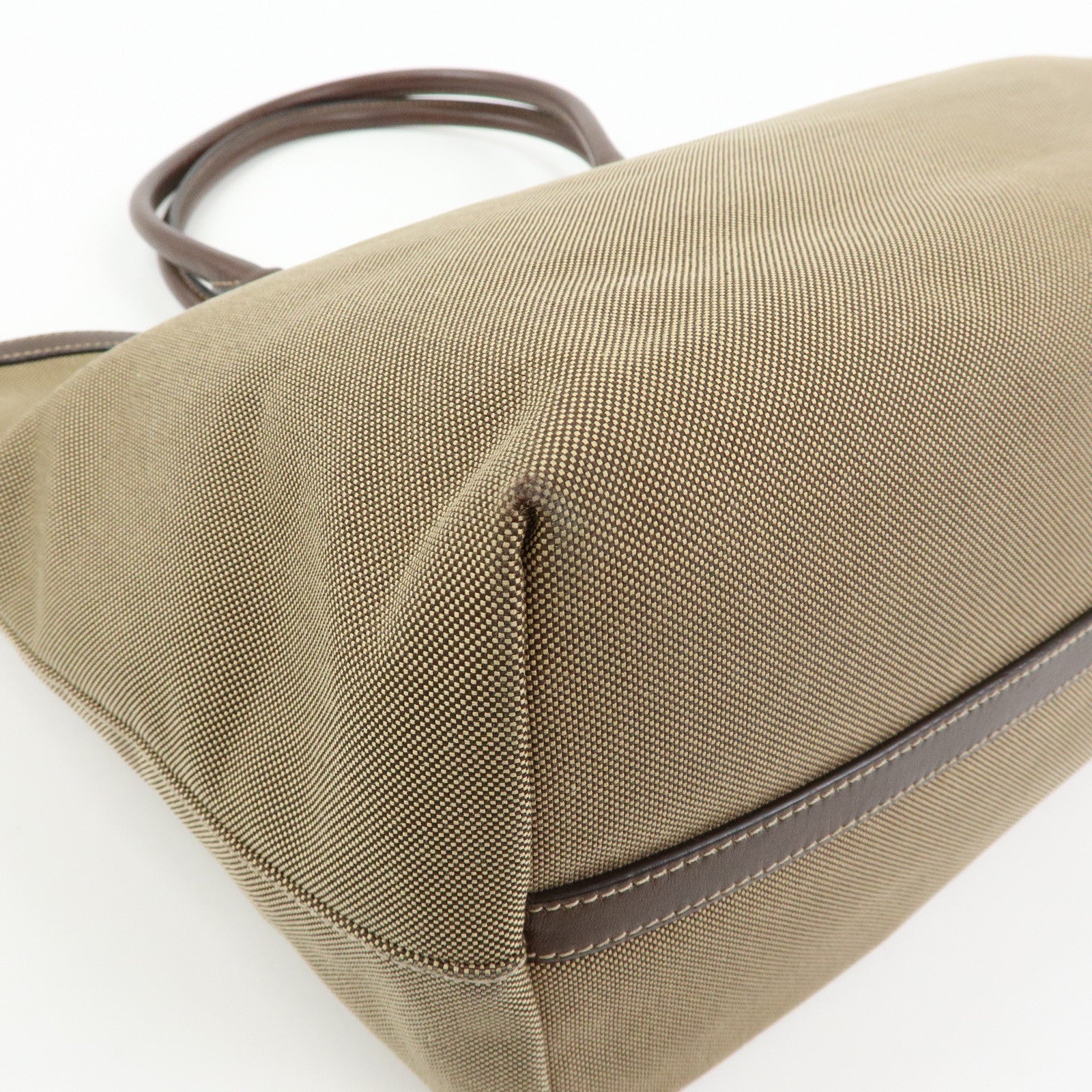 PRADA Triangle Logo Jacquard Leather Tote Shoulder Bag Beige Brown
