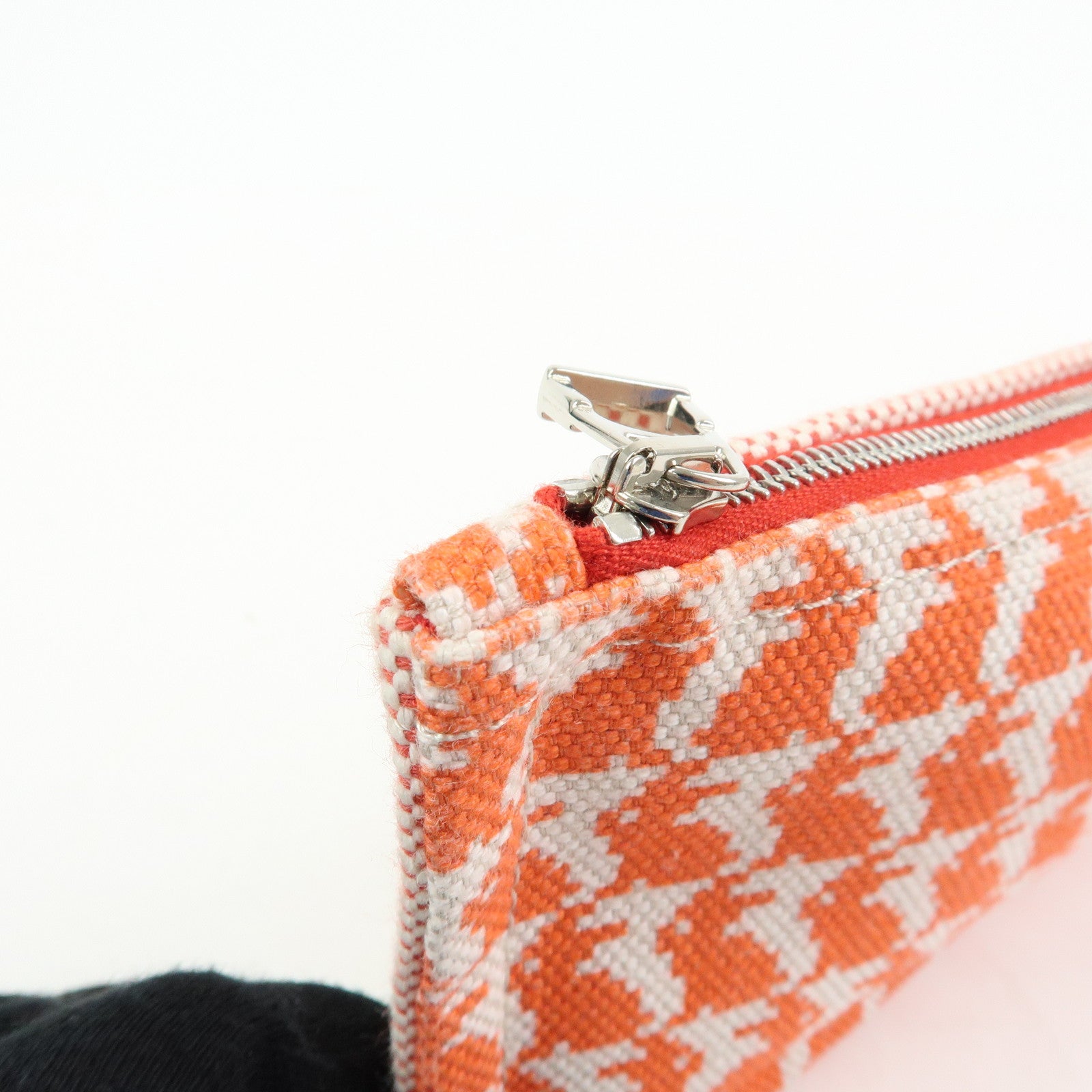 HERMES Ecole PM Cotton Flat Pouch Animaux Pixel Orange Red