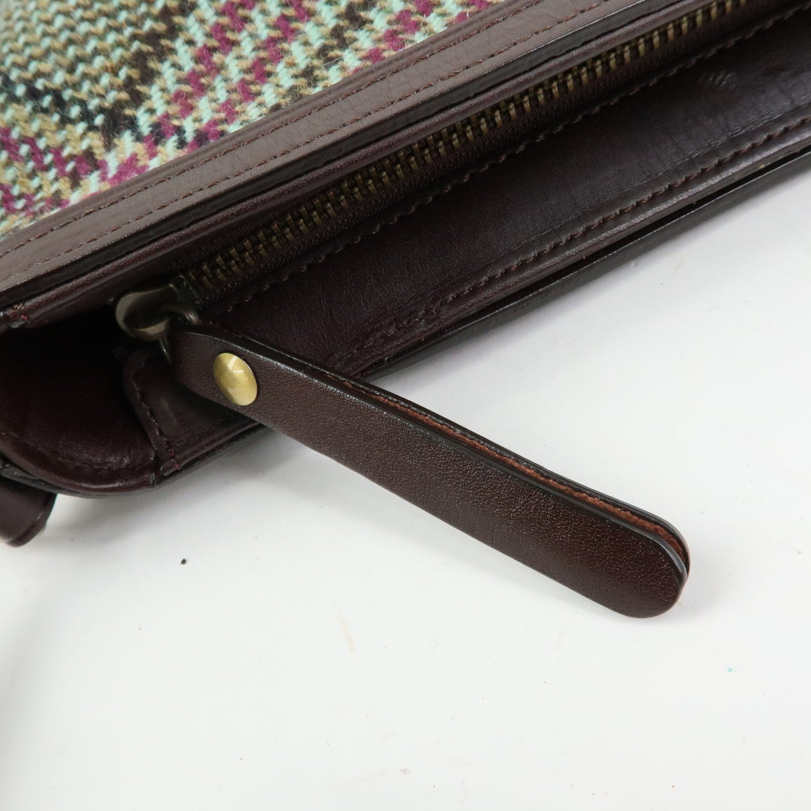 BURBERRY Wool Leather Shoulder Bag Crossbody Bag Brown Green