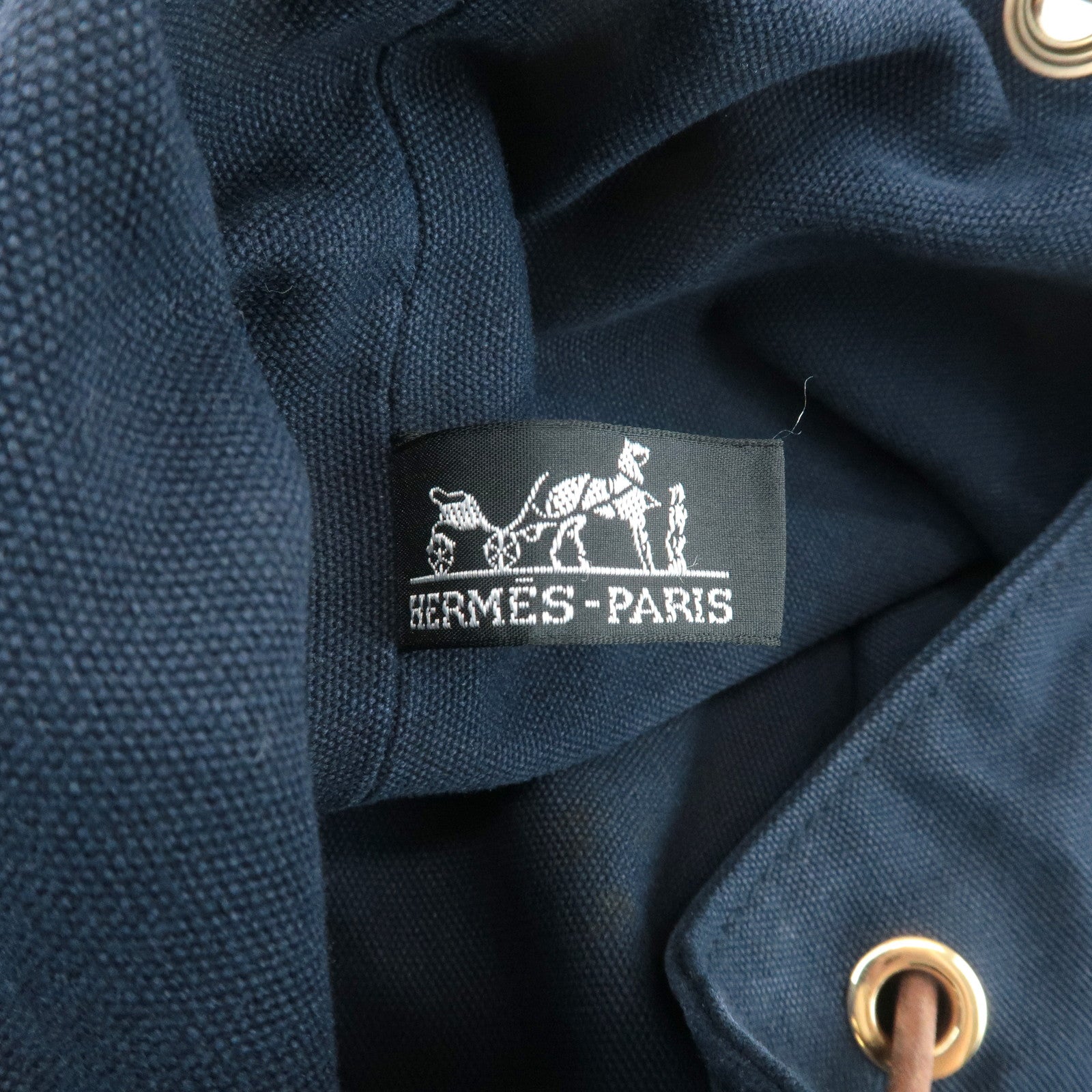 HERMES Canvas Leather Porochon Mimil PM Drawstring Shoulder Bag Used