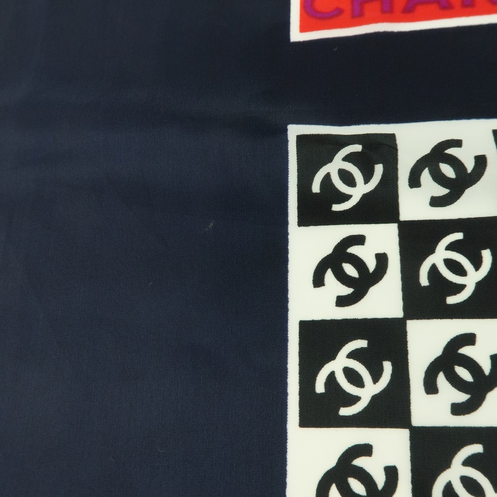 CHANEL COCO Mark Silk 100% Scarf Logo Print Black Multicolor