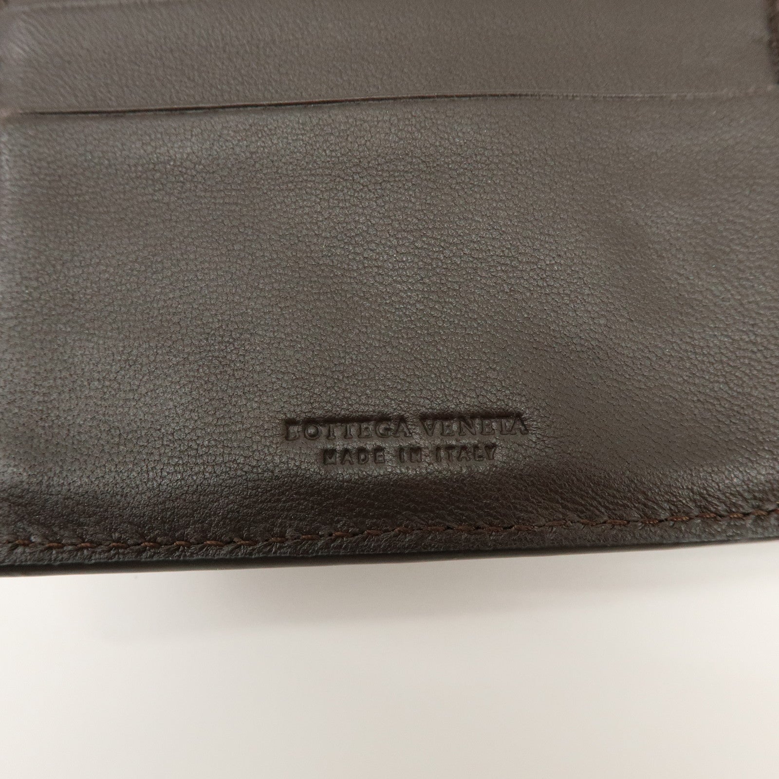 BOTTEGA VENETA Intrecciato Leather Bi-fold Long Wallet Dark Brown