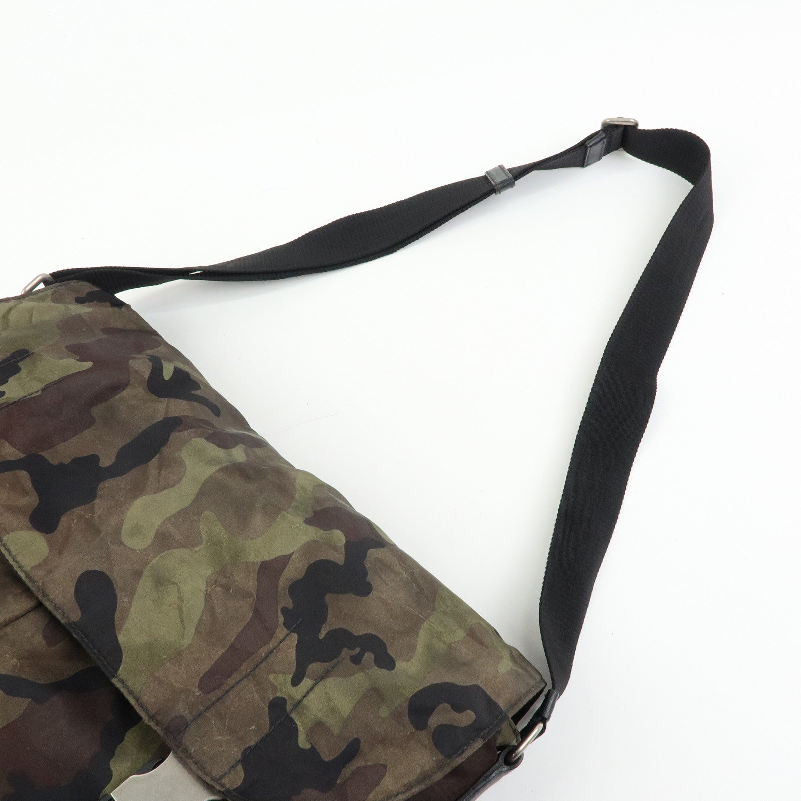 PRADA Triangle Logo Camouflage Nylon Saffiano Leather Shoulder Bag