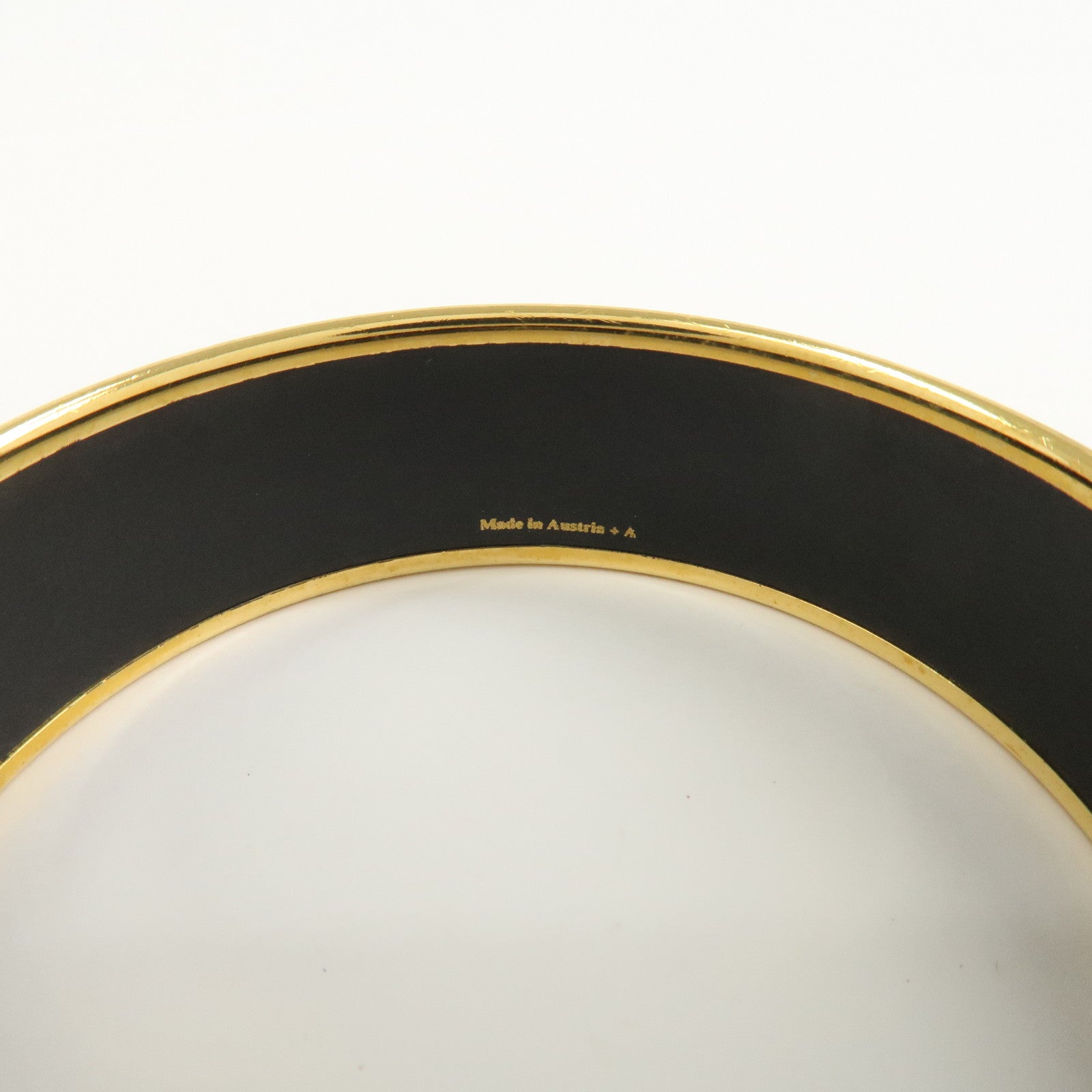 HERMES Email GM Gold Plated Bangle Bracelet White Blue